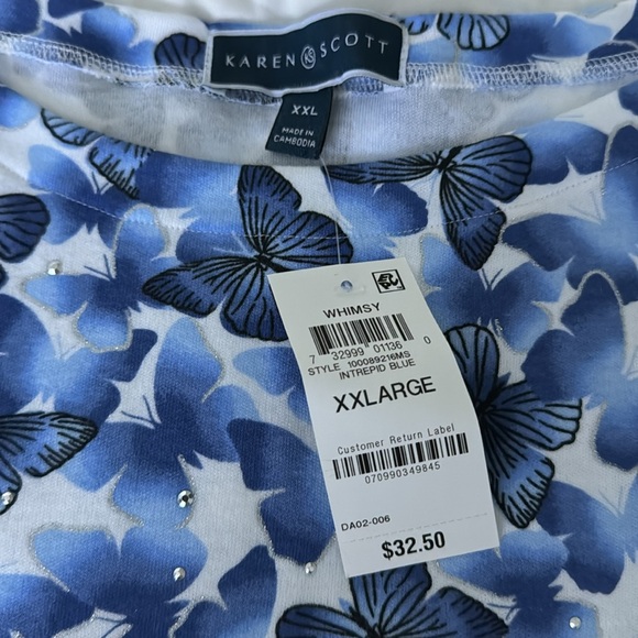 Karen Scott Butterfly Top With Rhinestones XXL NWT - Picture 2 of 3